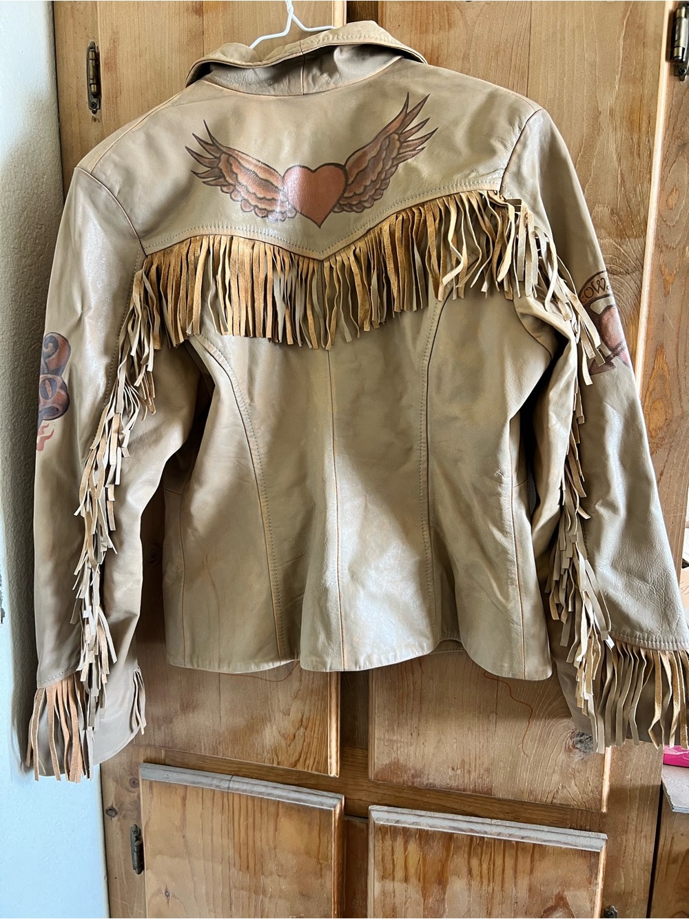 Scully Beige Fringe Leather Jacket with Sleeve Artwork - Picture 2 of 4